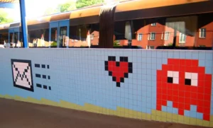 Train Station decorated with 8-bit Nintendo Train Station decorated with 8-bit Nintendo