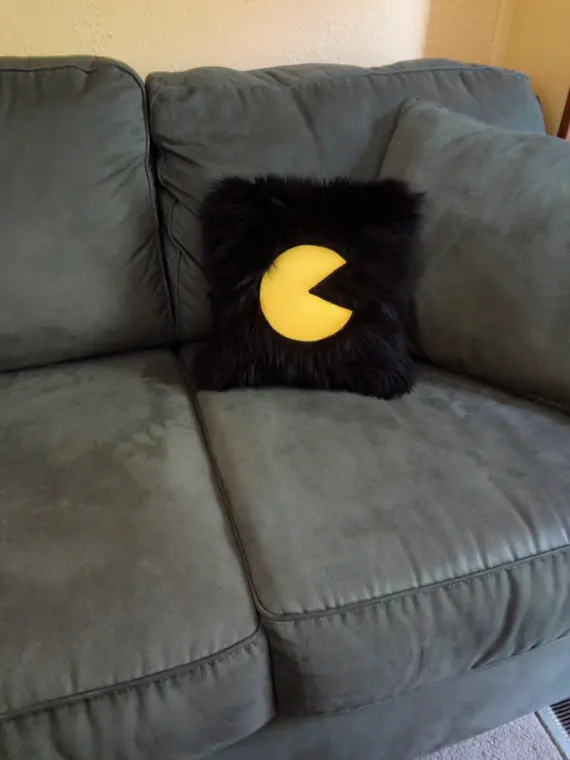 PacMan Pillow with Black Fur